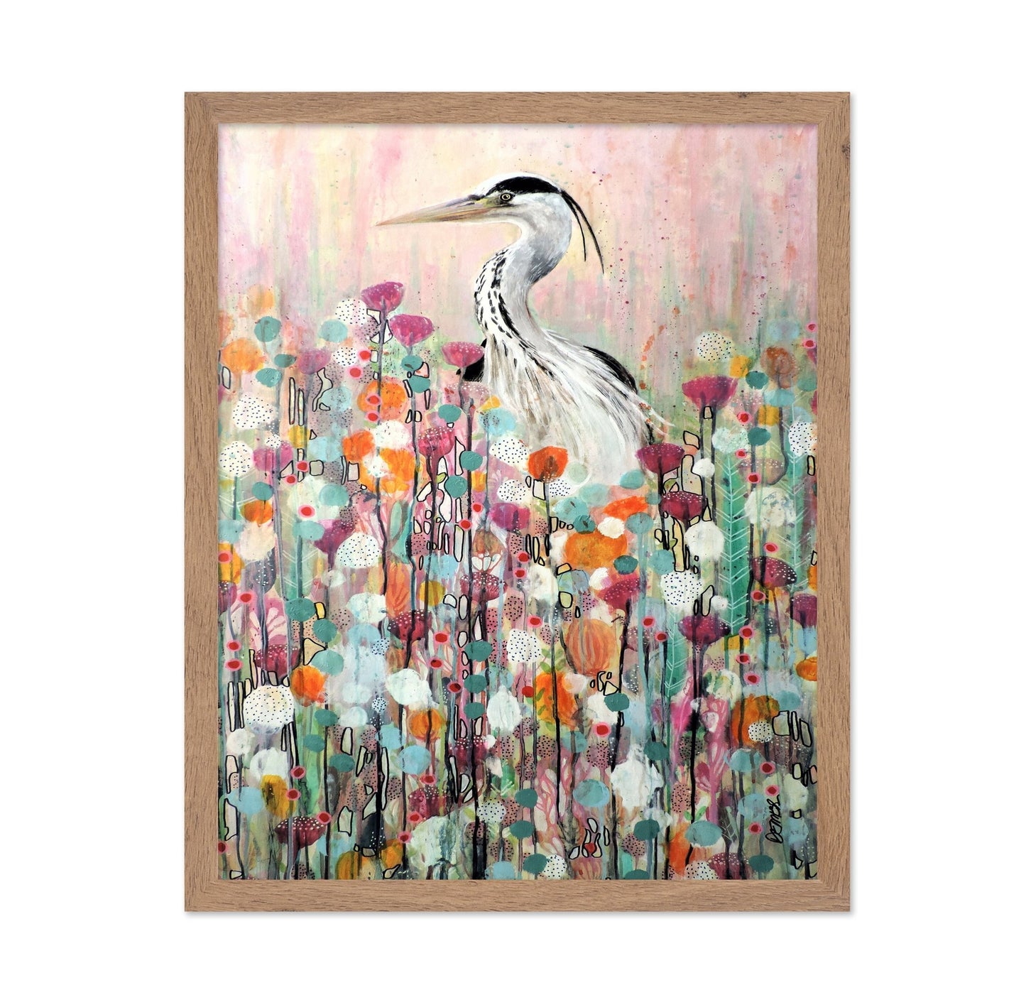 Heron In Floral Field