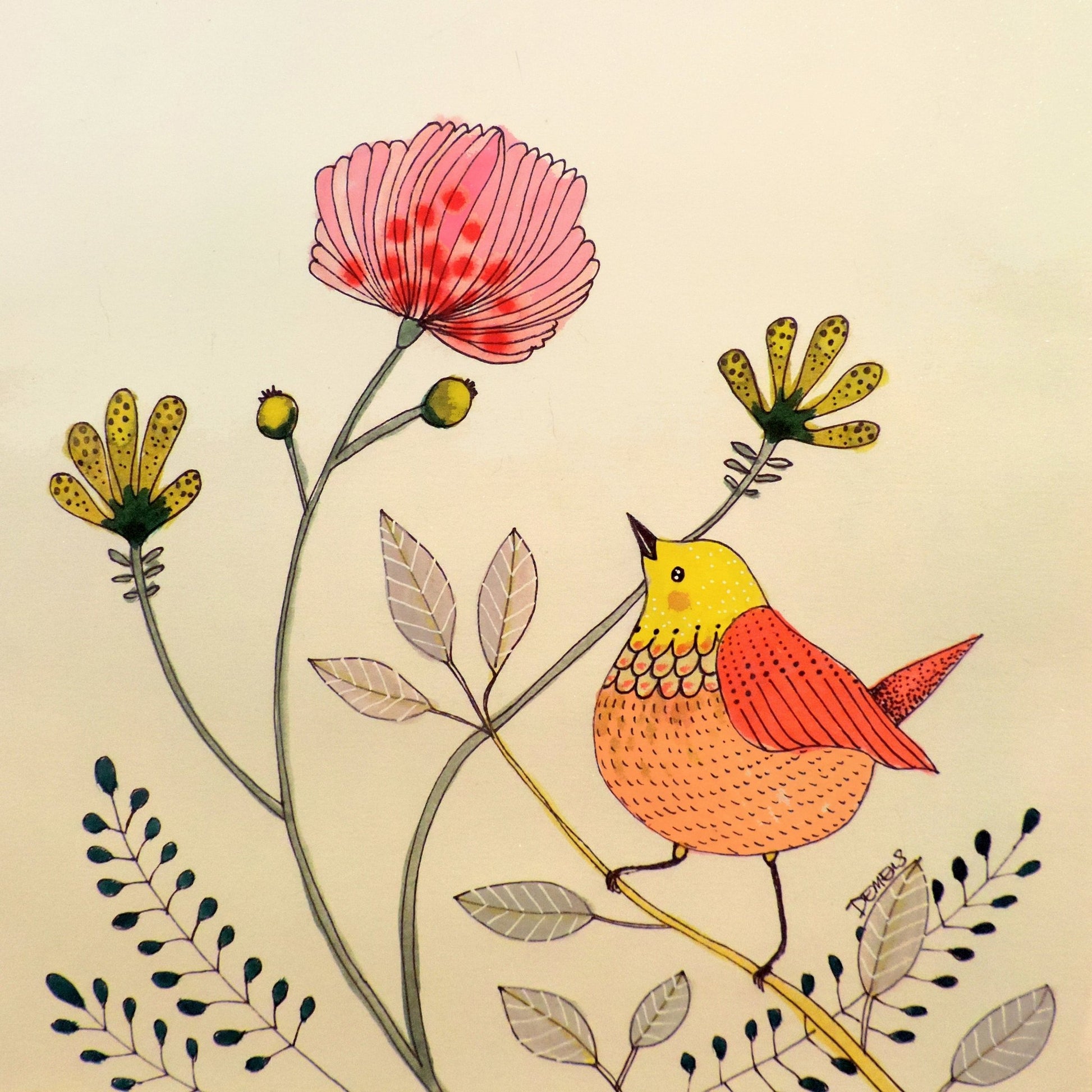 Bird With Flower Stem