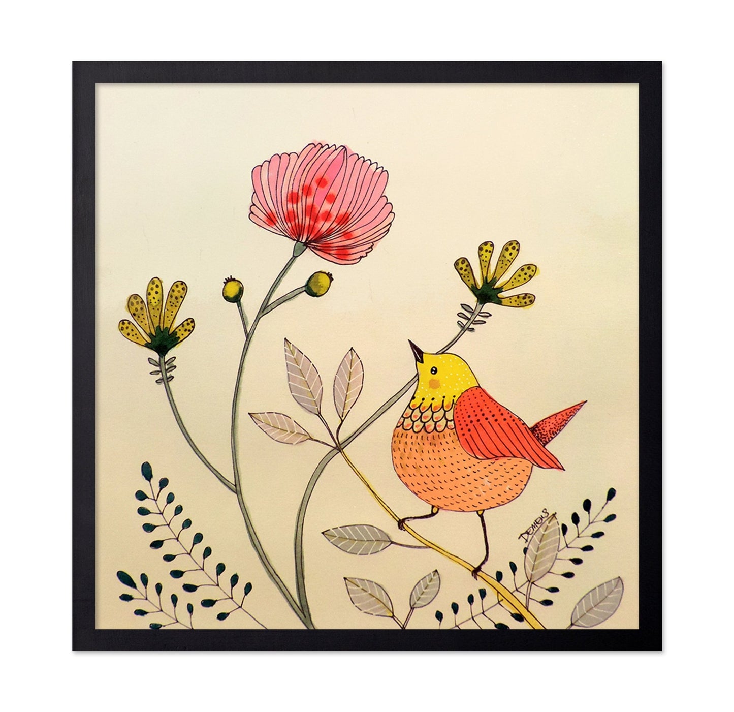 Bird With Flower Stem