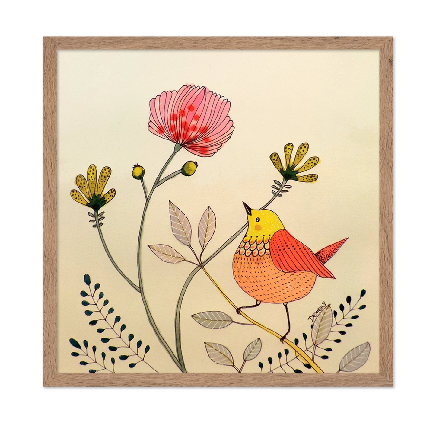 Bird With Flower Stem