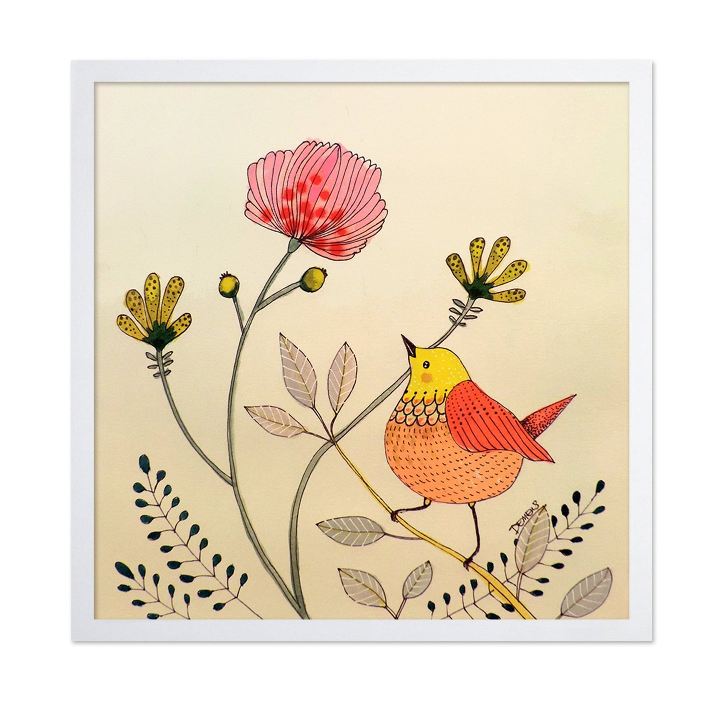 Bird With Flower Stem
