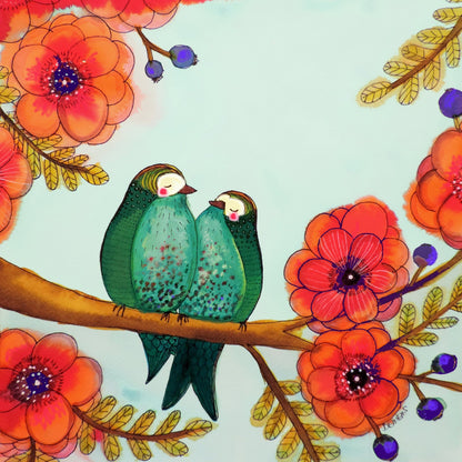 Love Birds On Branch
