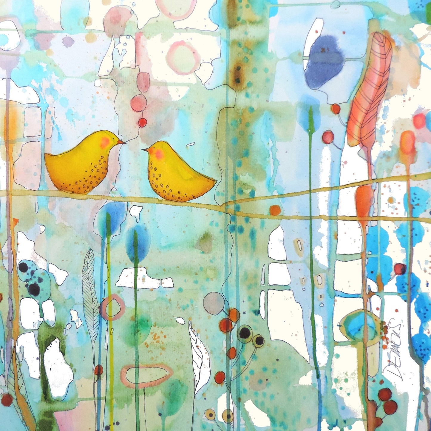Yellow Birds On Wire