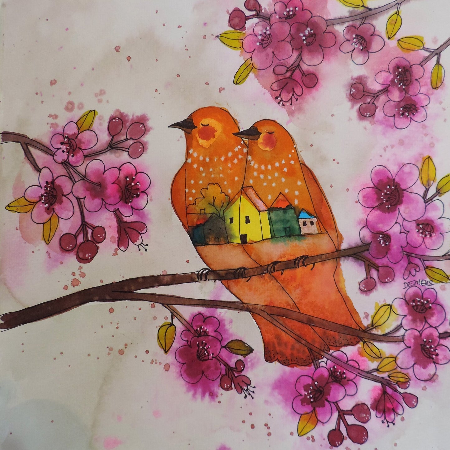 Orange Birds Blossom