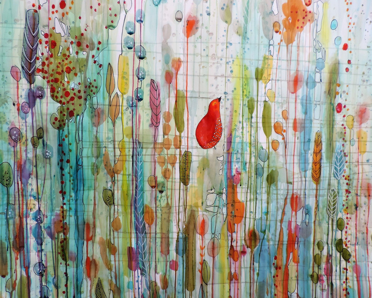 Red Bird Abstract Garden