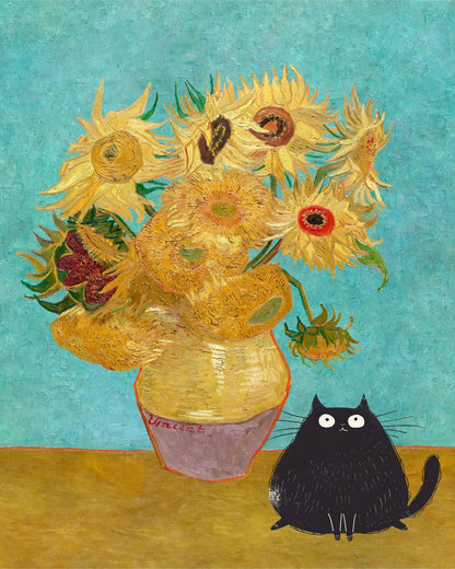 Sunflowers With Black Cat