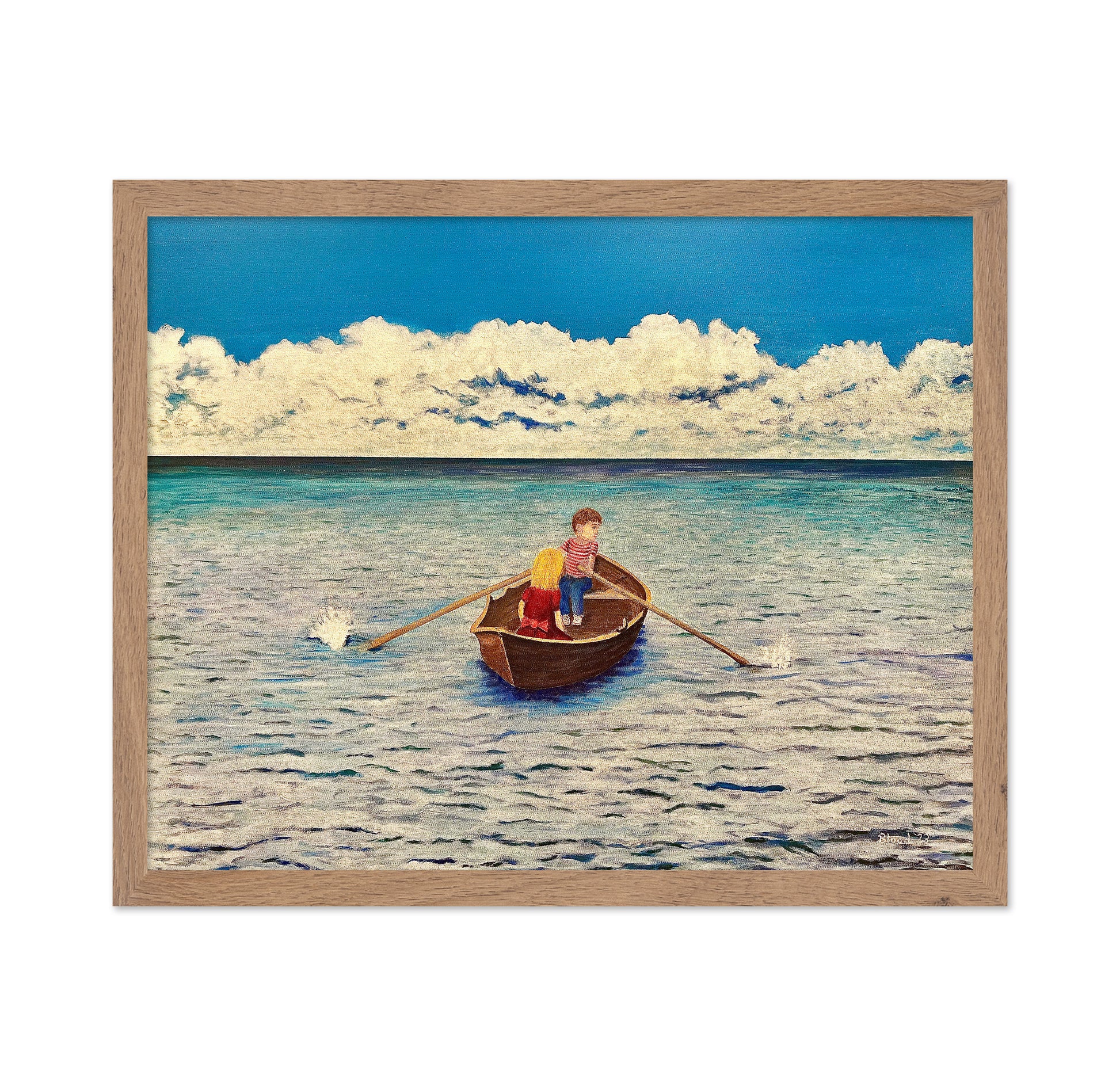 Kids Rowing At Sea