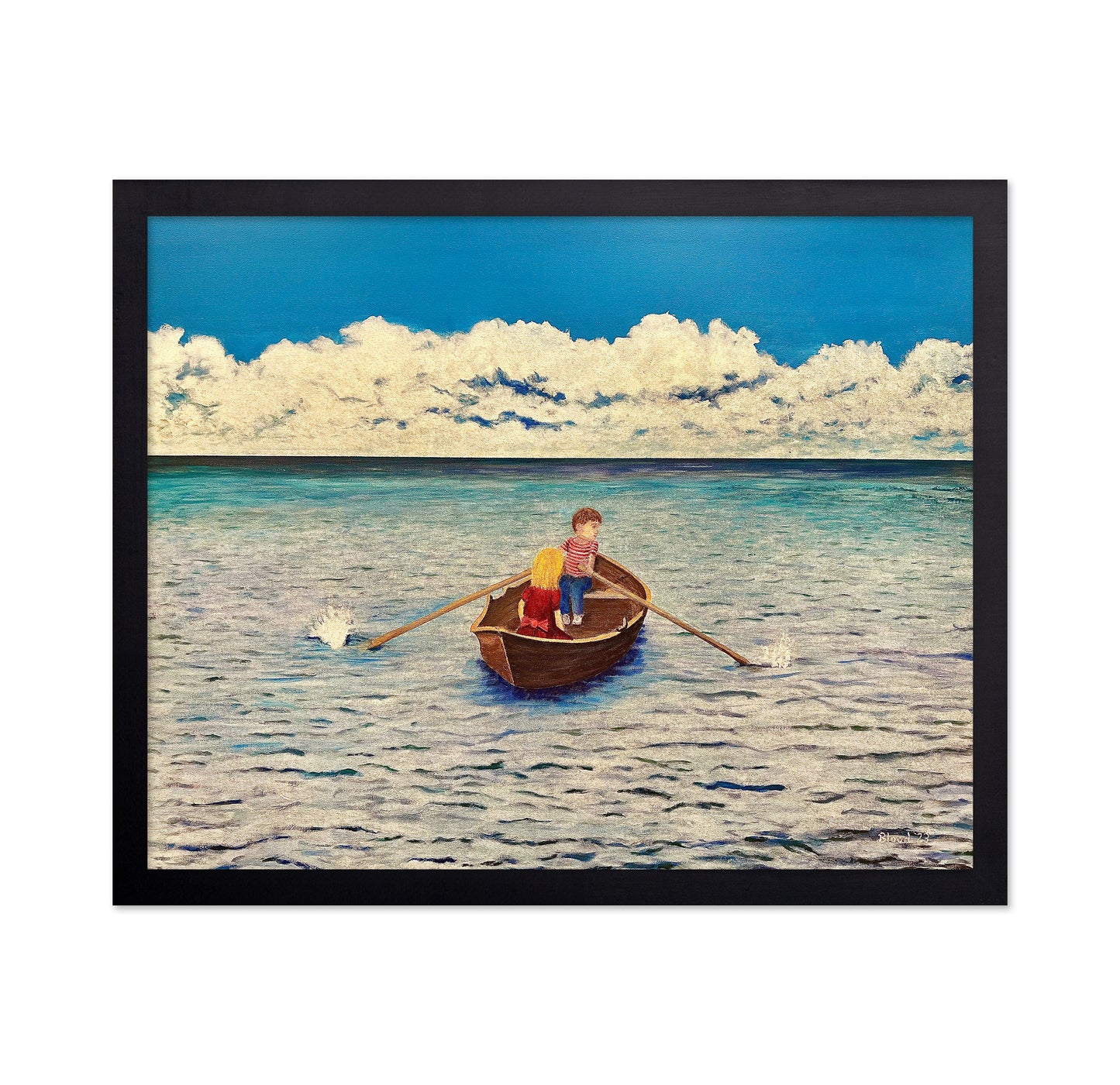Kids Rowing At Sea