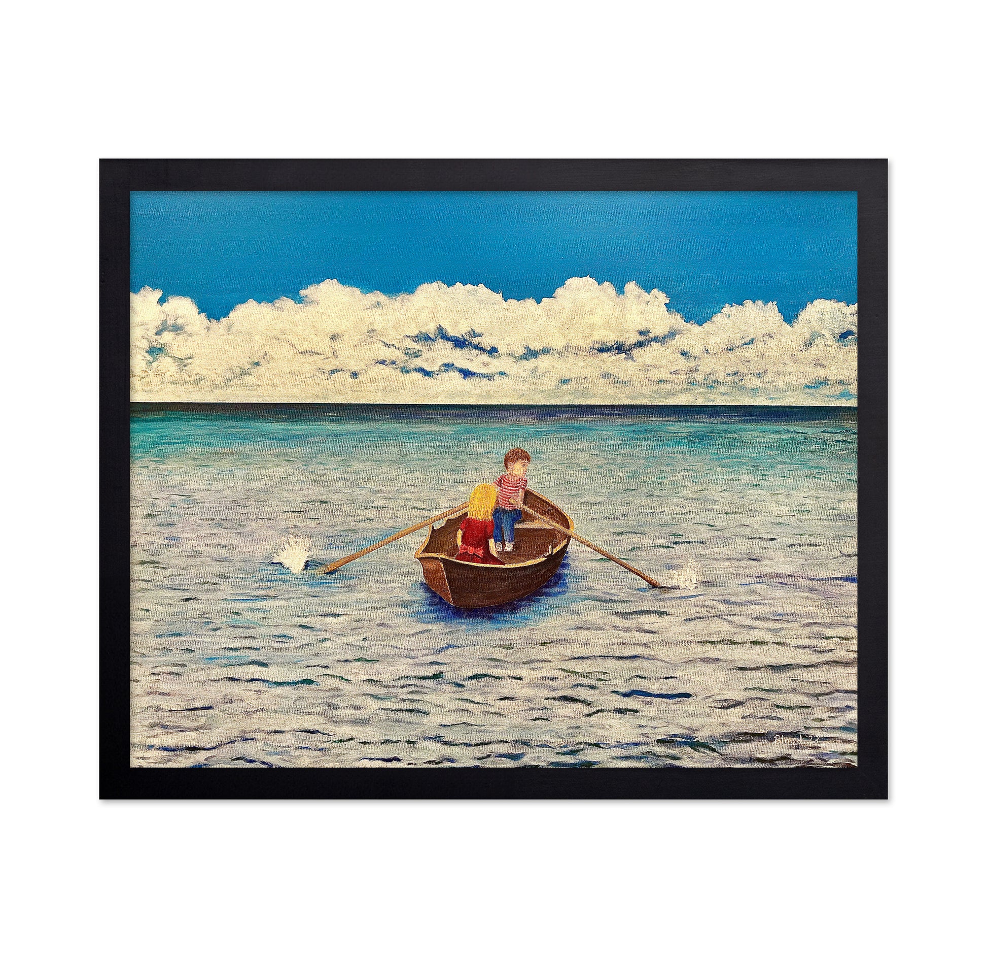 Kids Rowing At Sea