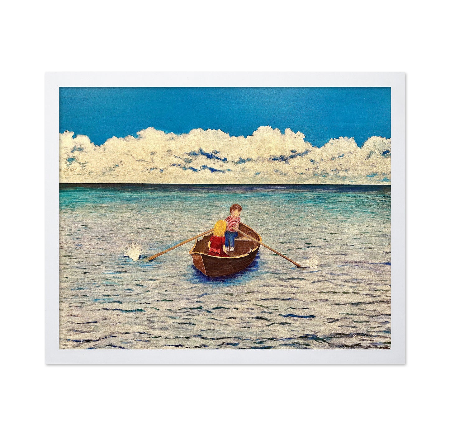 Kids Rowing At Sea