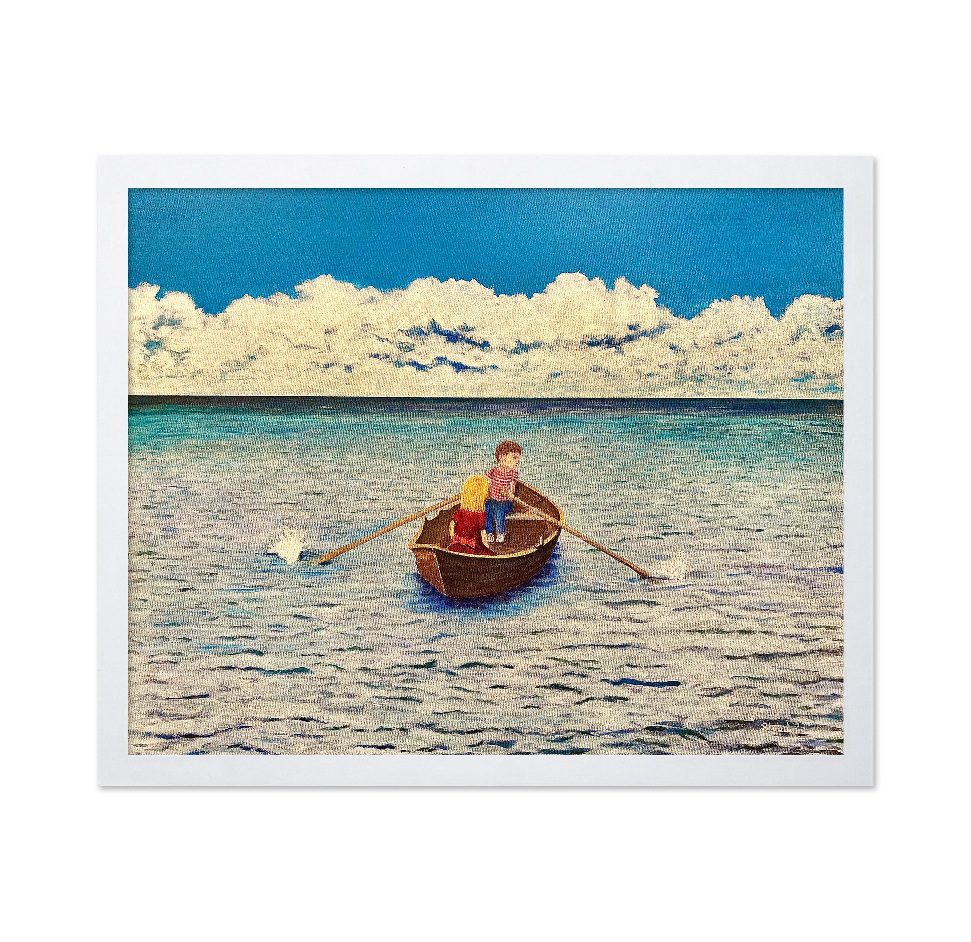 Kids Rowing At Sea