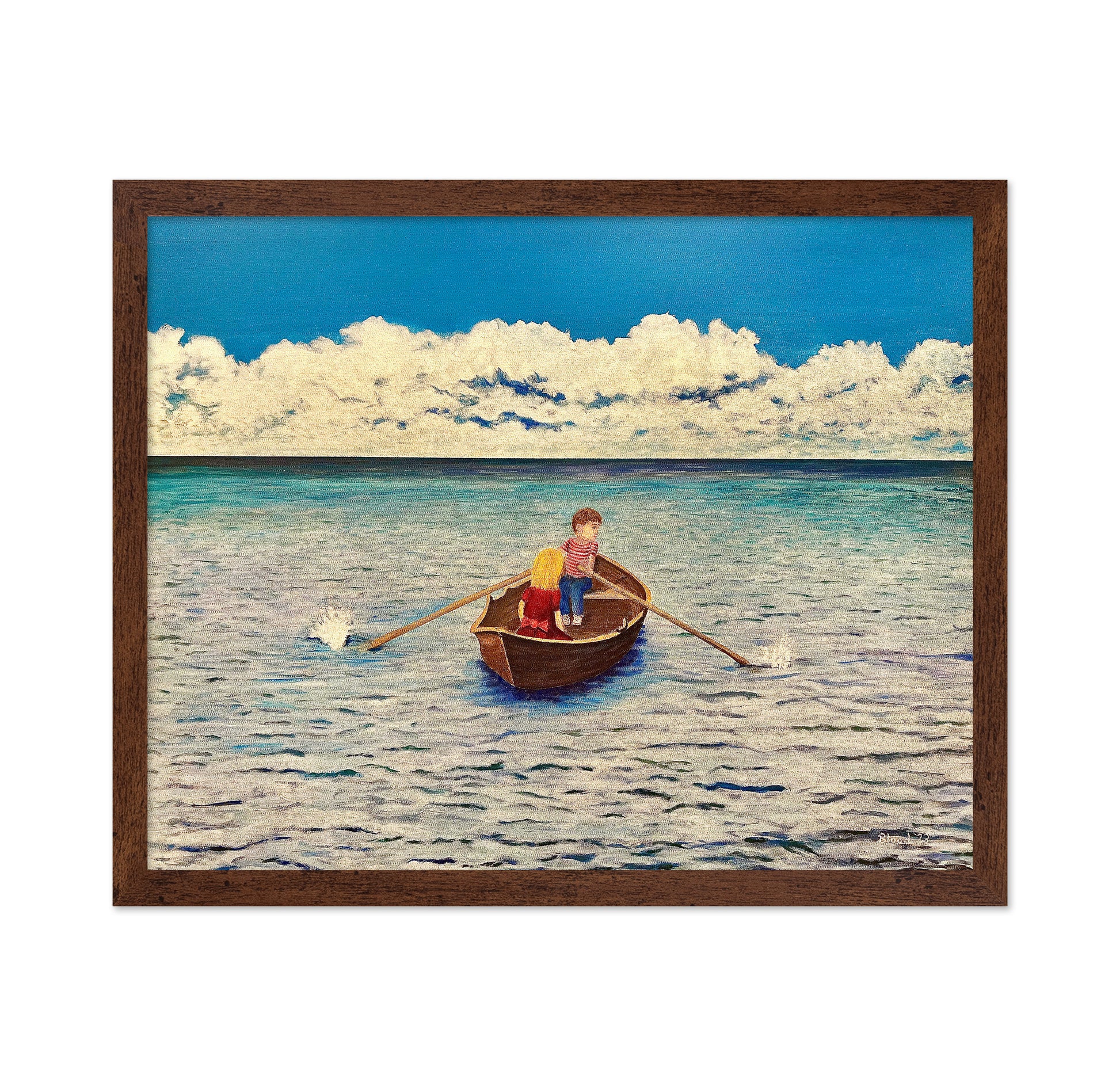 Kids Rowing At Sea