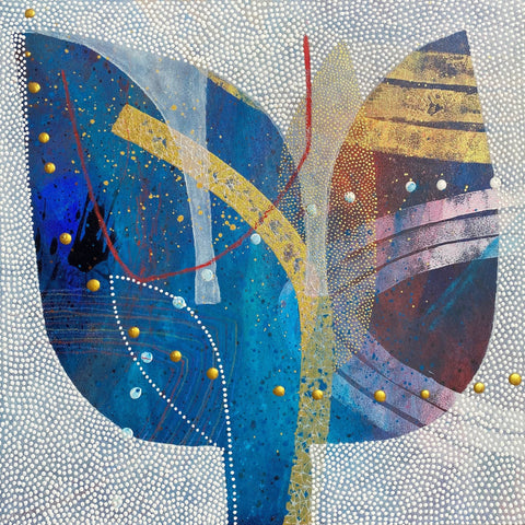 Blue Gold Abstract Leaf