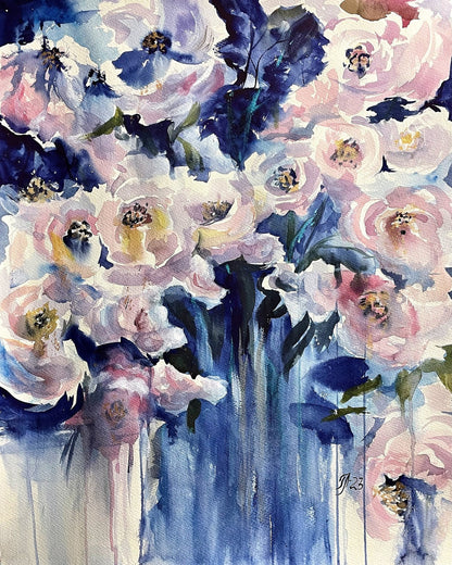 Blue Vase Roses