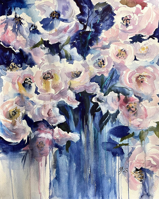 Blue Vase Roses
