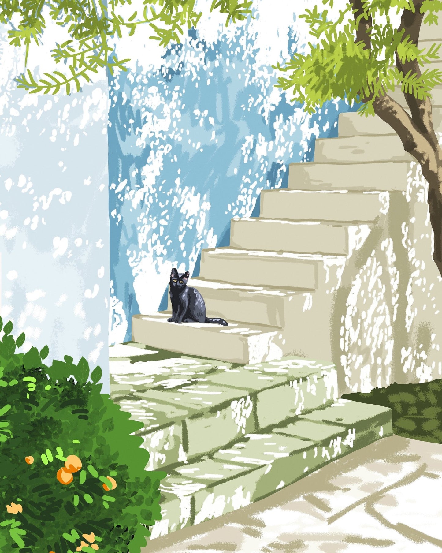 Sunlit Stair Cat