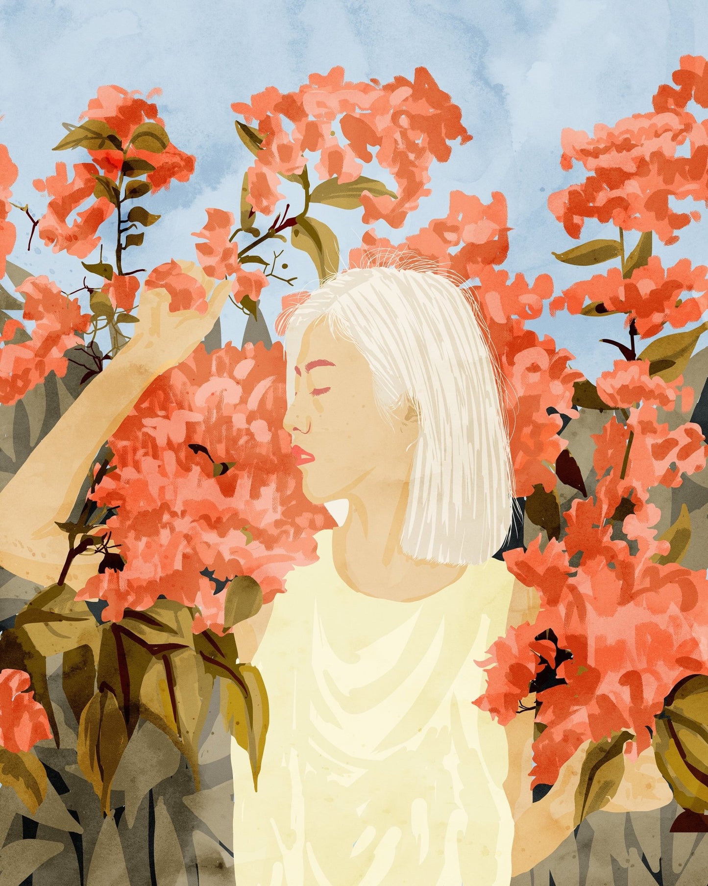 Woman In Blossom Garden