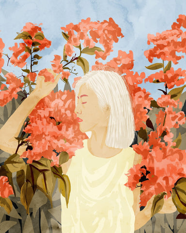 Woman In Blossom Garden