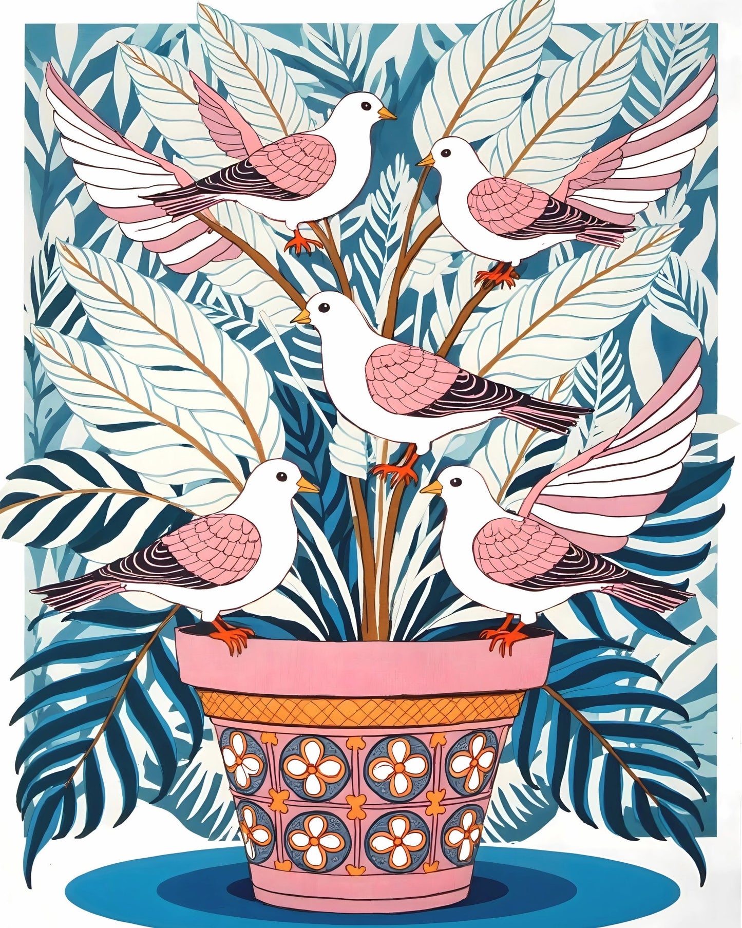 Birds In Floral Pot
