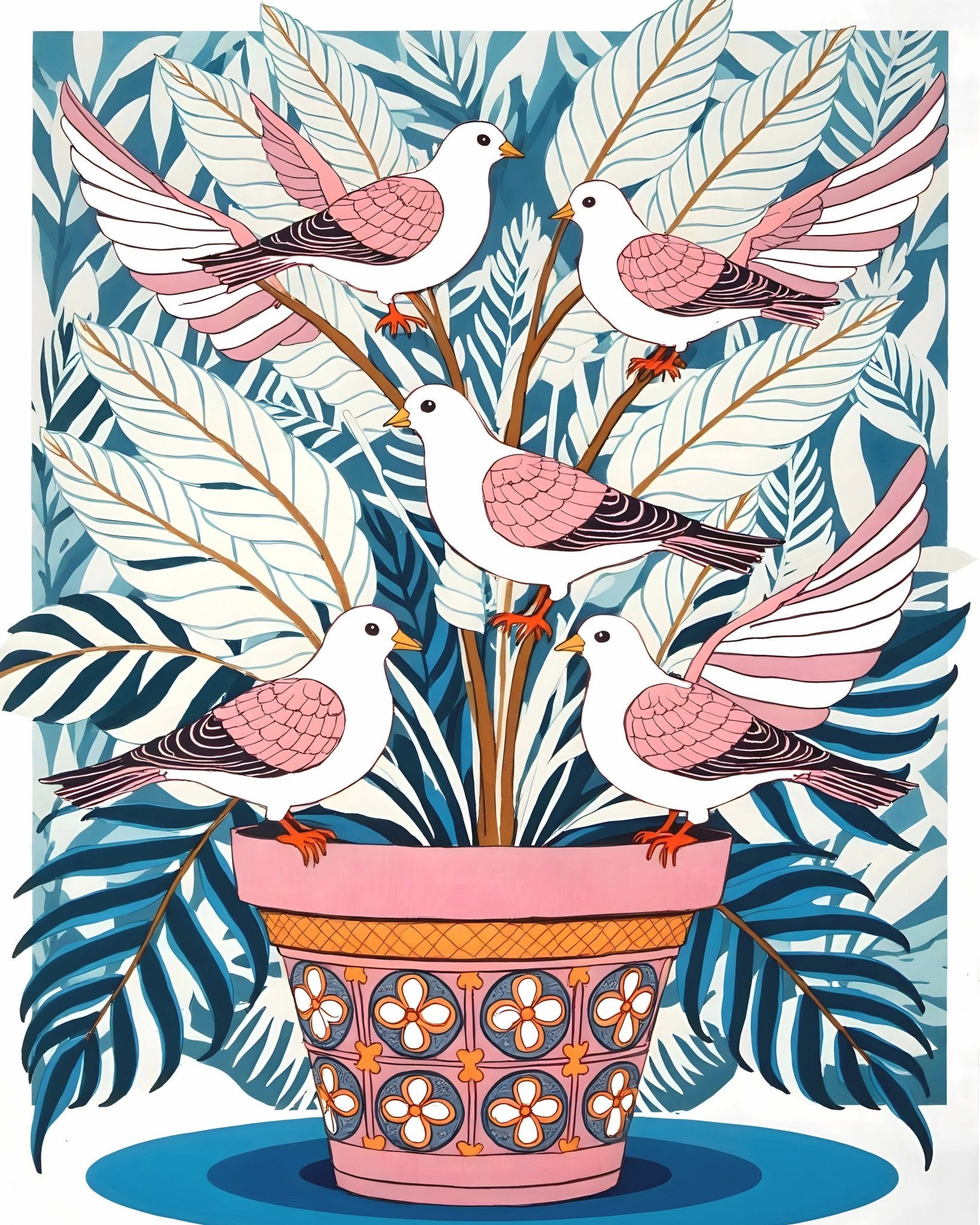 Birds In Floral Pot