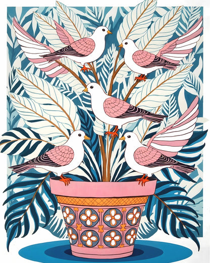 Birds In Floral Pot