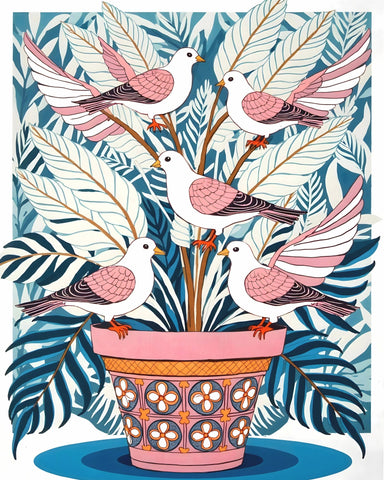 Birds In Floral Pot