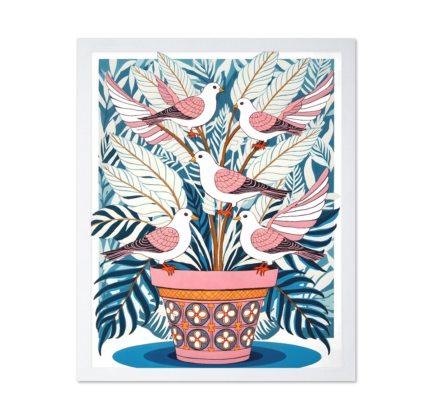 Birds In Floral Pot
