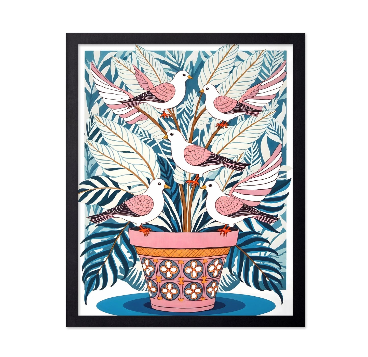 Birds In Floral Pot