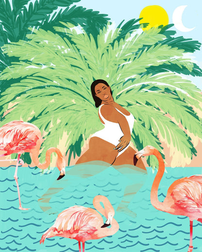 Tropical Flamingo Scene