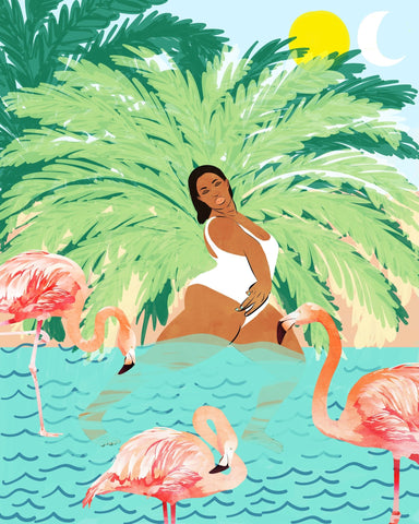 Tropical Flamingo Scene