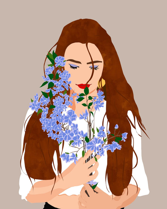 Woman With Blue Flowers