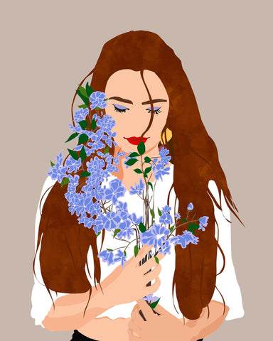 Woman With Blue Flowers