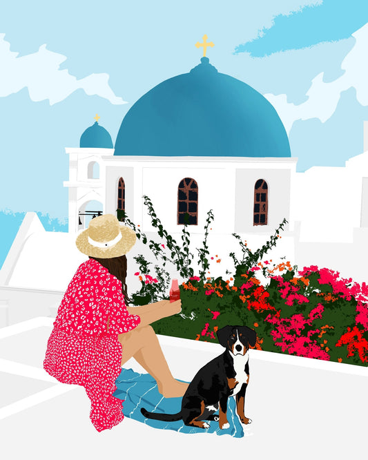 Santorini Girl and Dog