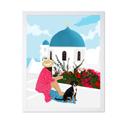 Santorini Girl and Dog