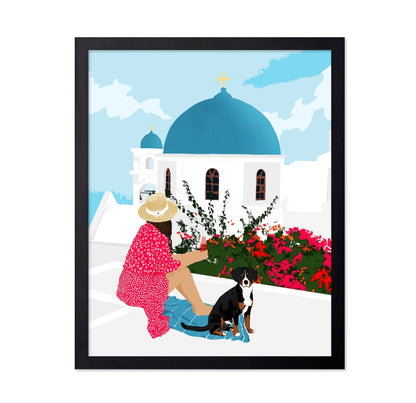 Santorini Girl and Dog