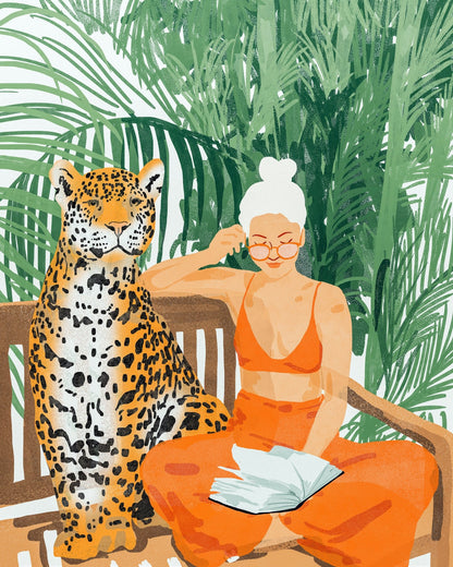 Woman With Leopard Reading