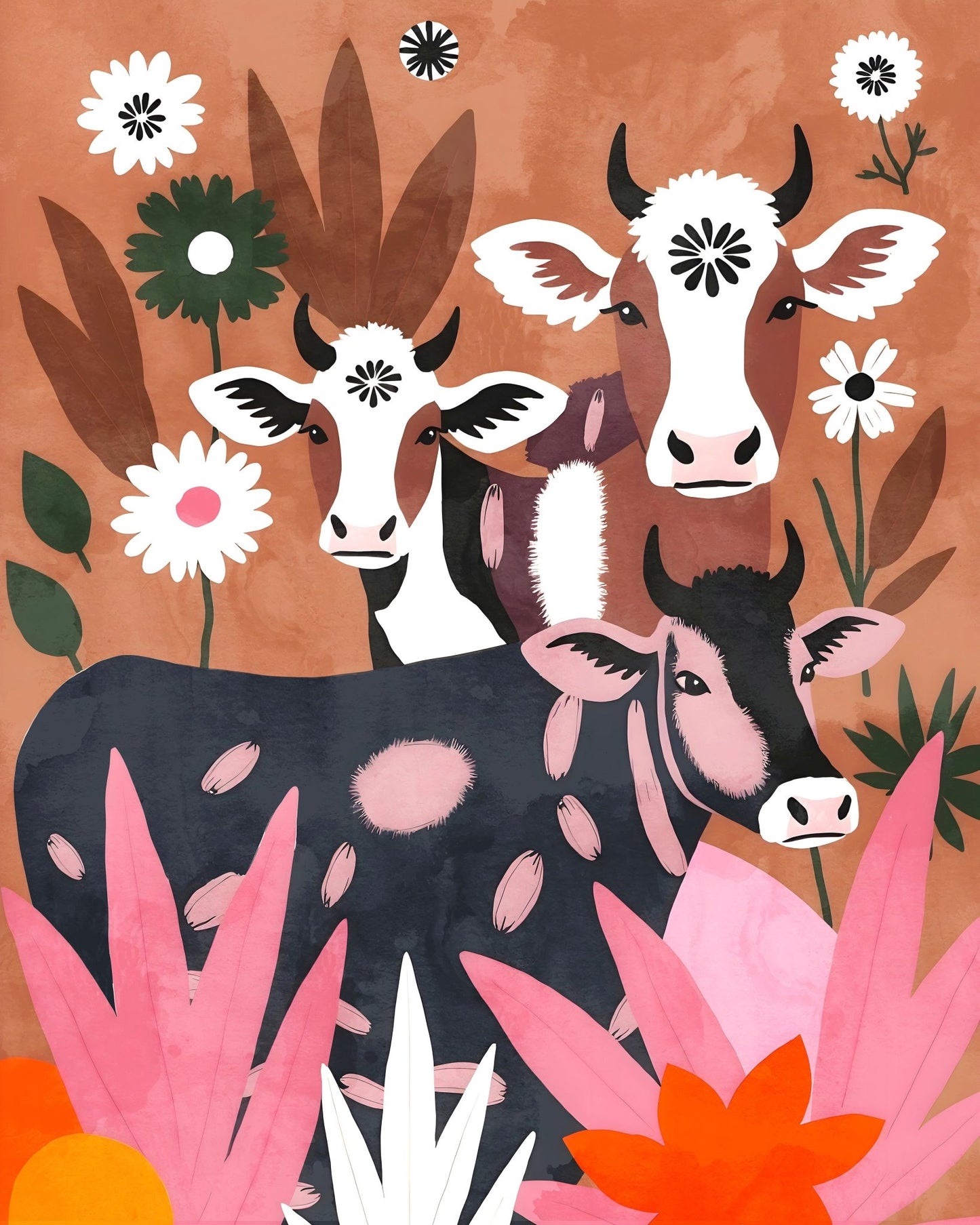 Floral Cow Trio