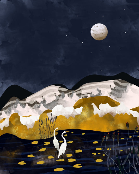Moonlit Crane Lake