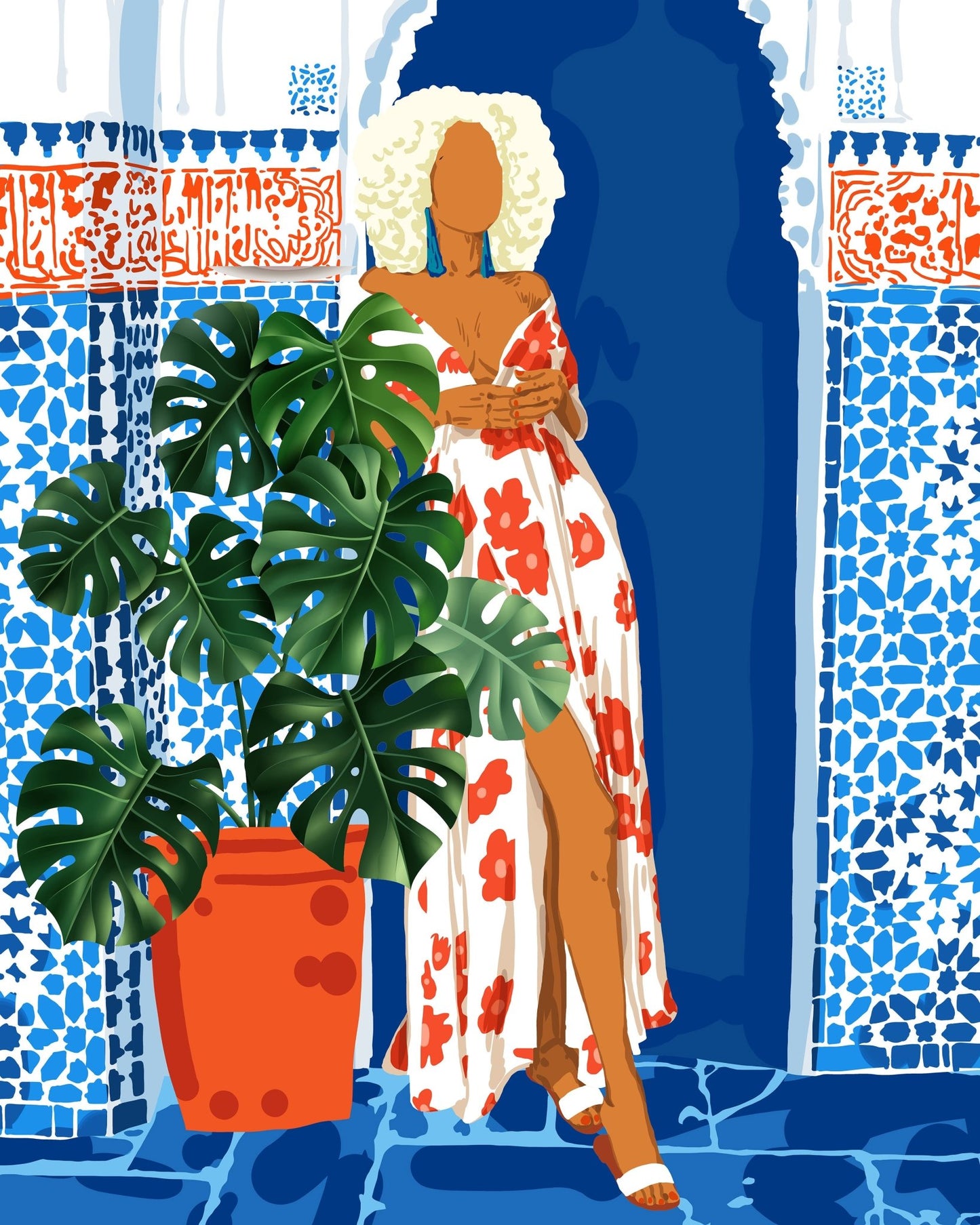 Blue Tile Garden Woman
