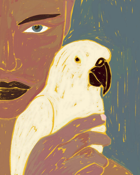 Woman With White Parrot