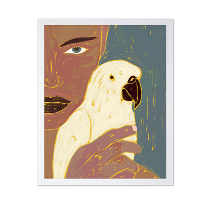Woman With White Parrot