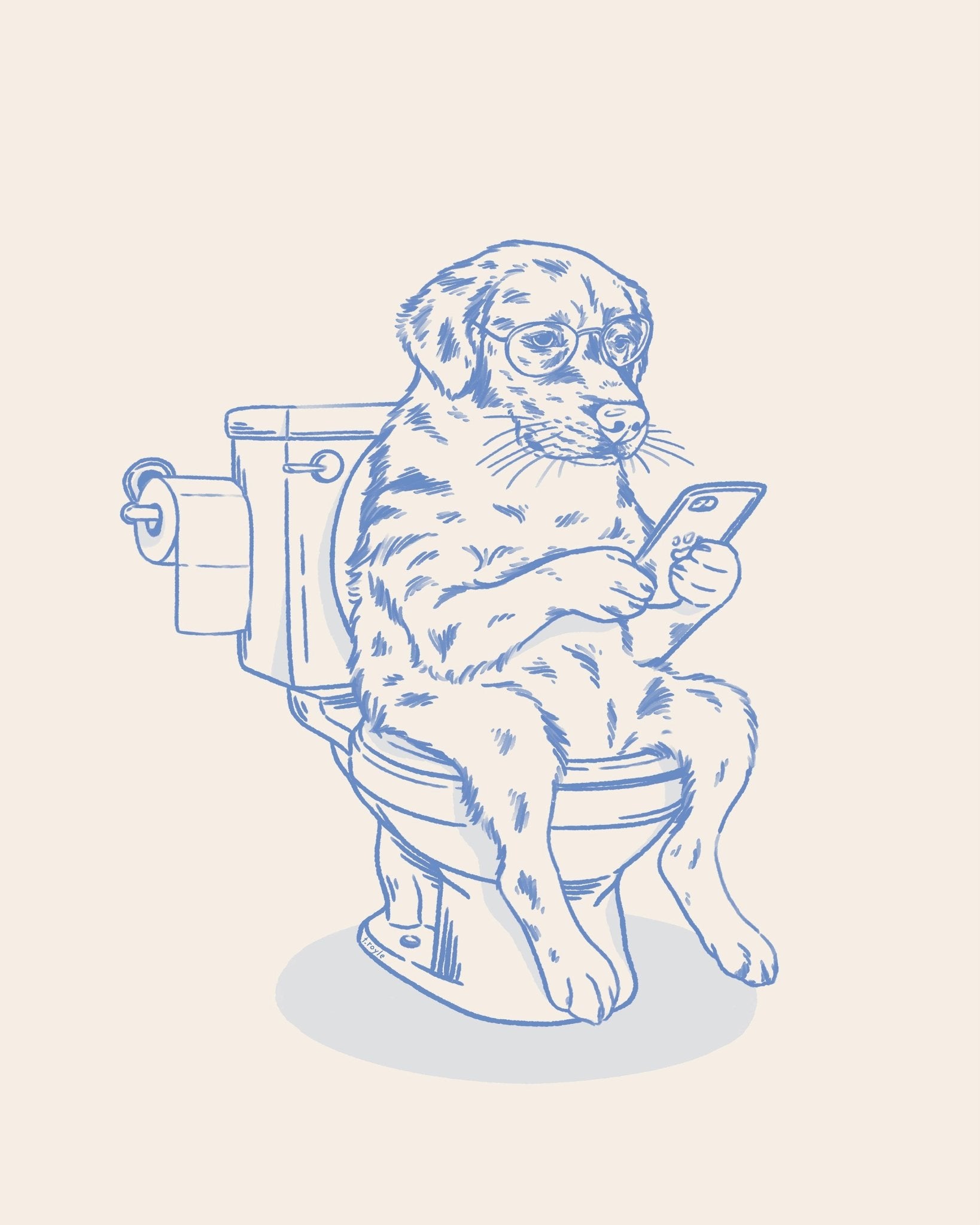 Dog On Phone Toilet