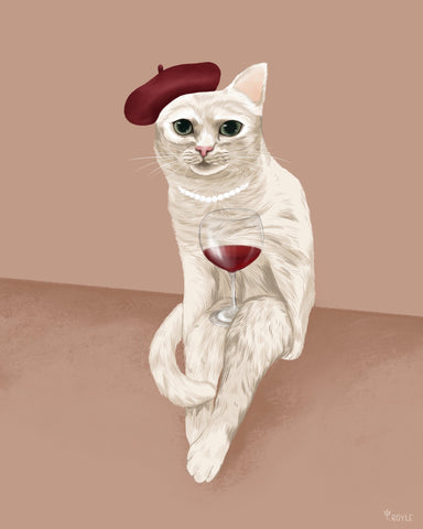 Chic Cat With Wine