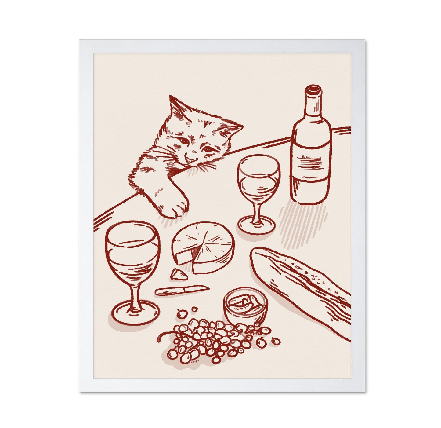 Cat Wine Table Scene
