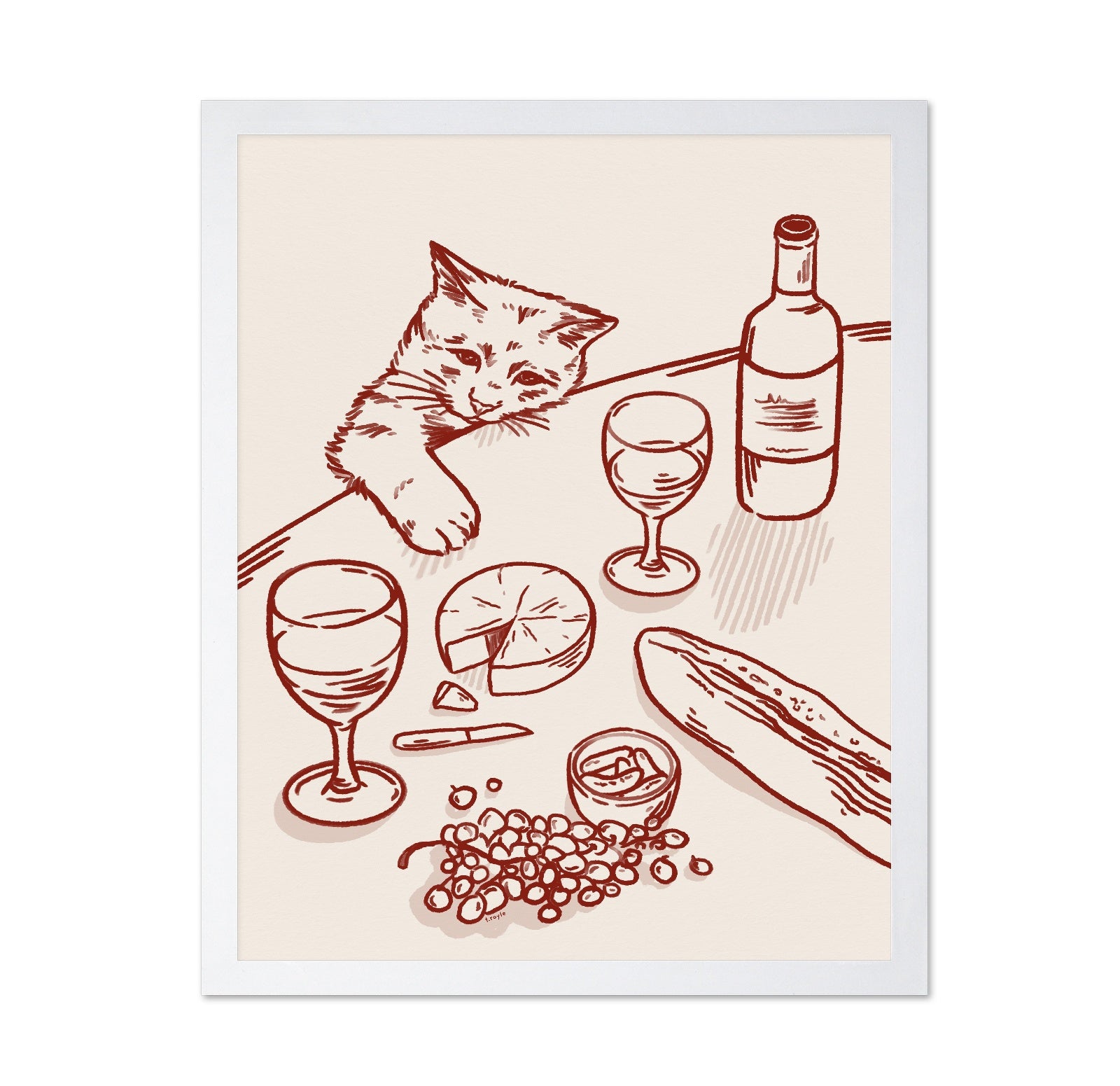 Cat Wine Table Scene