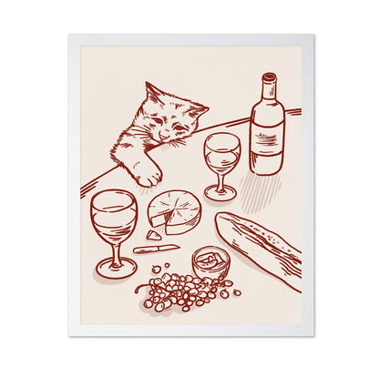Cat Wine Table Scene