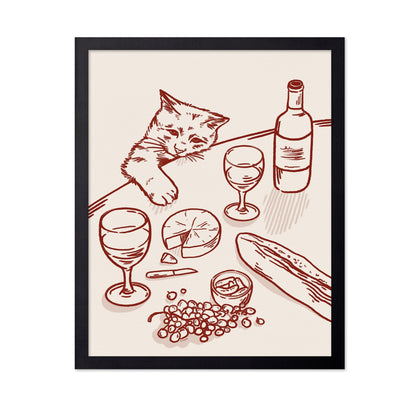 Cat Wine Table Scene