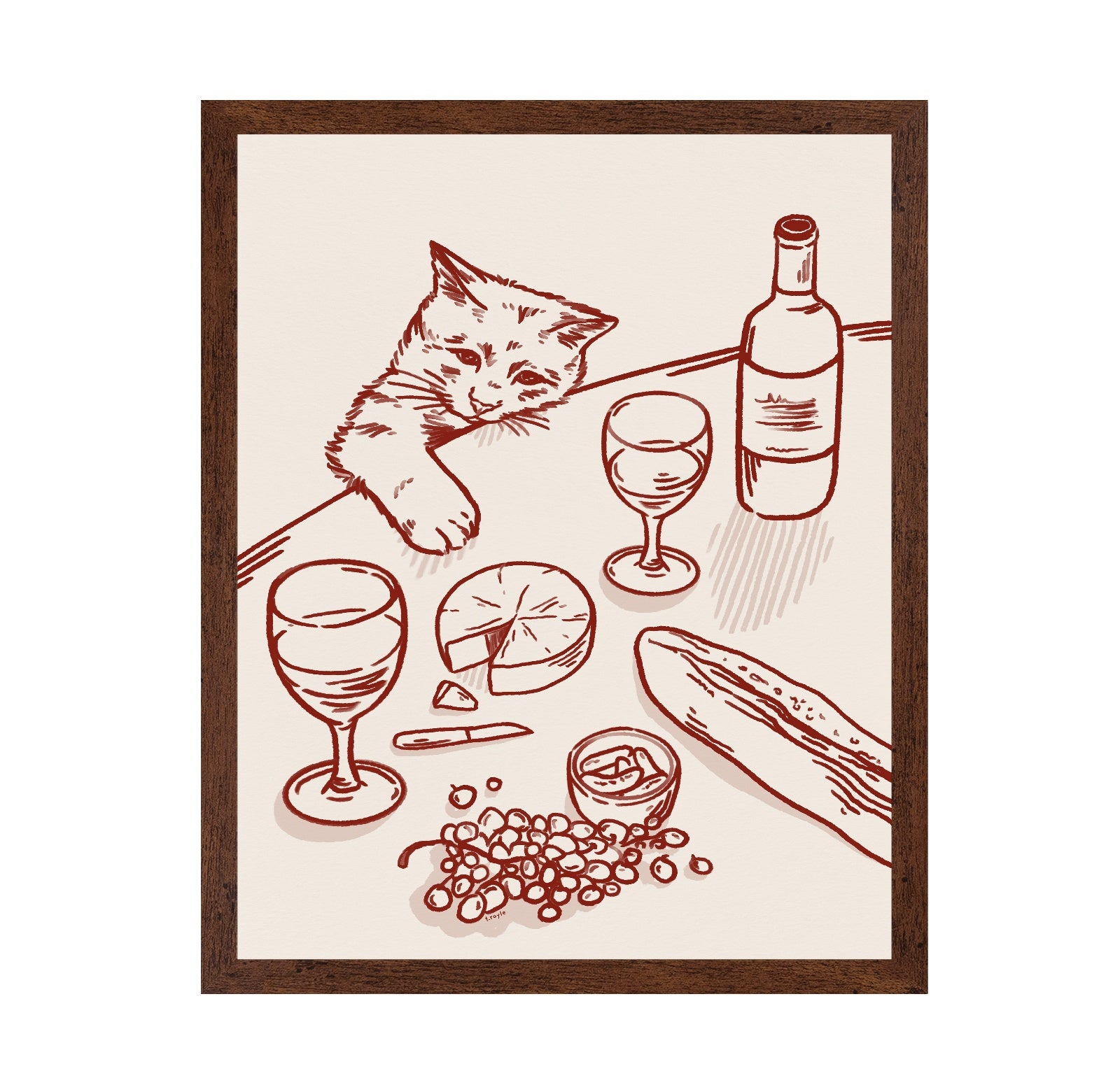 Cat Wine Table Scene