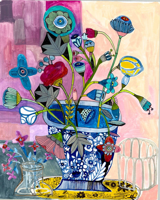Blue Vase Floral Still Life