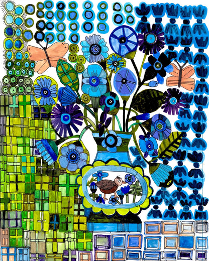 Blue Floral Pattern Vase